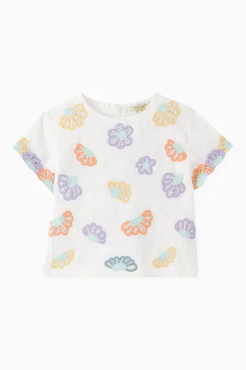 Floral Embroidered Top in Linen & Cotton
