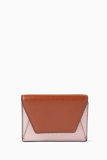 Colour-block Tri-fold Wallet in Leather