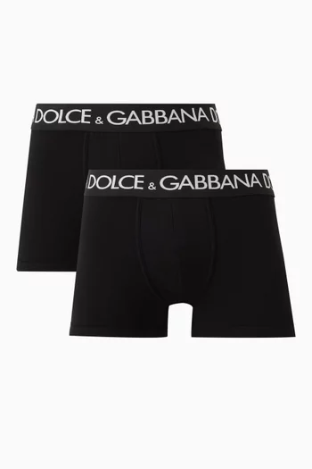 Logo Boxer Briefs in Stretch Cotton, Set of 2