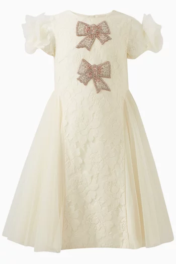Grace Embellished Bow Dress in Lace & Tulle