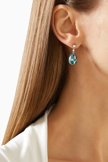 Heritage Diamond & Guilloché Drop Earrings in 18 White Gold