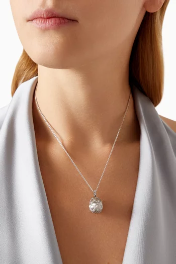 Treillage Brushed Diamond Egg Necklace in 18kt White Gold