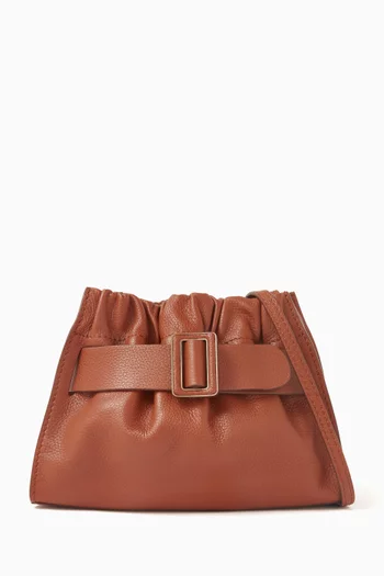 Square Scrunchy Soft Pouch Shoulder Bag in Grained Leather