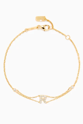 سوار بحلية حرف R مرصع بالماس ذهب عيار 18