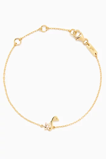 'M' Letter Flower Charm Bracelet in 18kt Yellow Gold