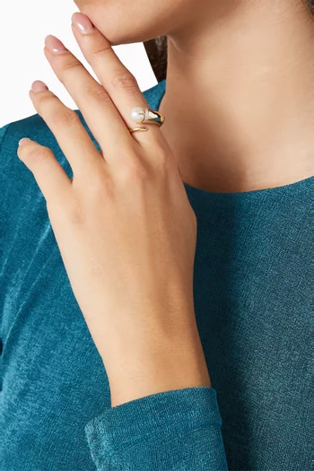 Diamond & Pearl Cornucopia Ring in 14kt Gold