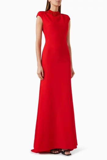 Bead-embellished Maxi Dress in Stretch-crepe