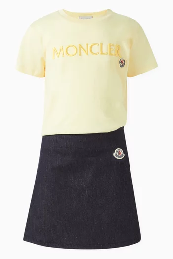 Embroidered Logo Skirt in Denim