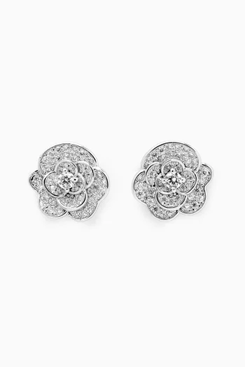 Pavé Rose Flower Stud Earrings in Brass