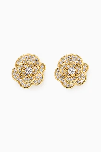 Pavé Rose Flower Stud Earrings in 14kt Gold-plated Brass