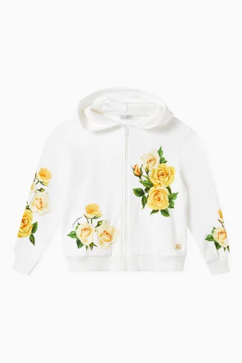 Rose Print Hoodie in Cotton Jersey