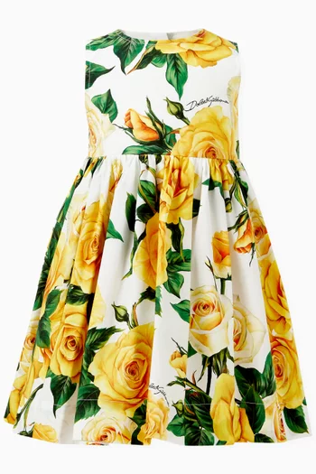 Rose-print Sleeveless Dress in Cotton