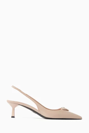 Triangle Logo 55 Slingback Pumps in Brushed Leather