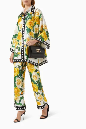 Floral-print Wide-leg Pants in Silk-twill