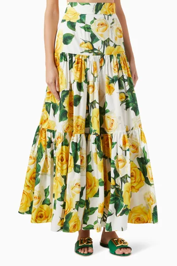 Floral-print Maxi Skirt in Cotton-poplin