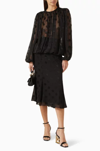 Devoré Logo Godet Skirt in Silk-viscose
