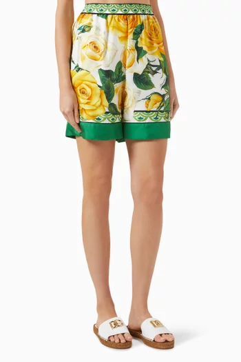 Floral-print Shorts in Silk-twill