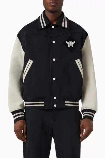 Essential Logo Patch Varsity Jacket in Stretch Recycled Cotton Blend
