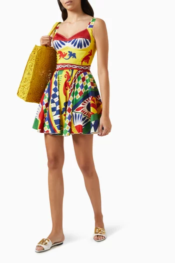 Carreto Print Bustier Dress in Silk Charmeuse