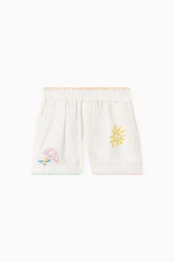 Embroidered Shorts in Cotton & Linen Blend