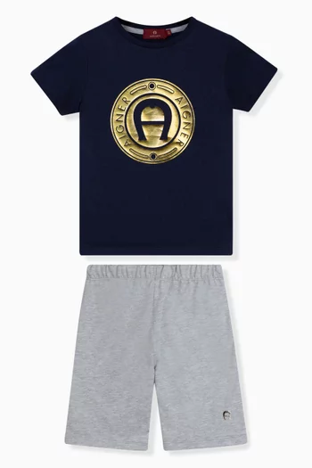 Metallic Logo-print T-shirt & Shorts Set in Cotton-jersey