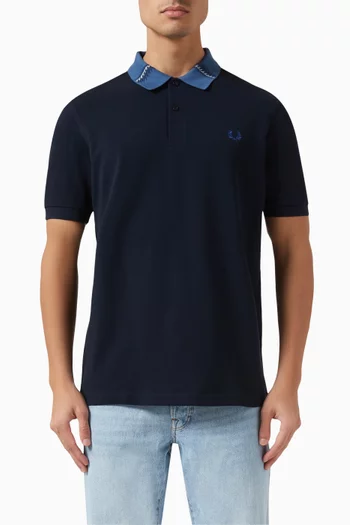 Graphic Collar Polo Shirt in Cotton Piqué