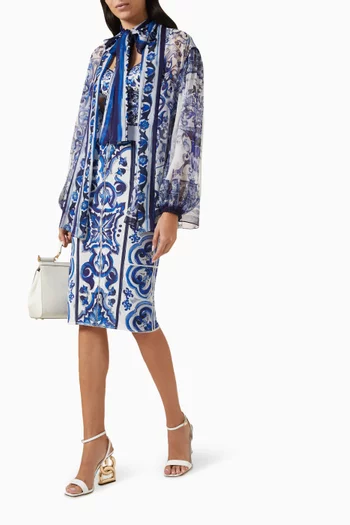 Majolica Print Midi Skirt in Polyamide