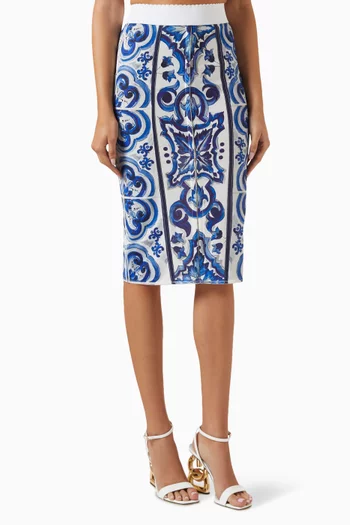 Majolica Print Midi Skirt in Polyamide