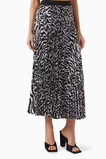 Animal Print Pleated Midi Skirt in Recycled Polyester