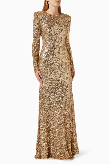 Padded Shoulders Gown in Sequins
