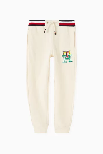 Monogram Embroidery Cuffed Joggers in Cotton