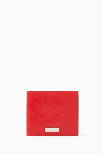 Logo-plaque Bi-fold Wallet in Calfskin Leather