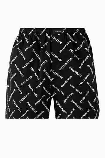 All-over Diagonal Logo Pyjama Shorts in Cotton-poplin