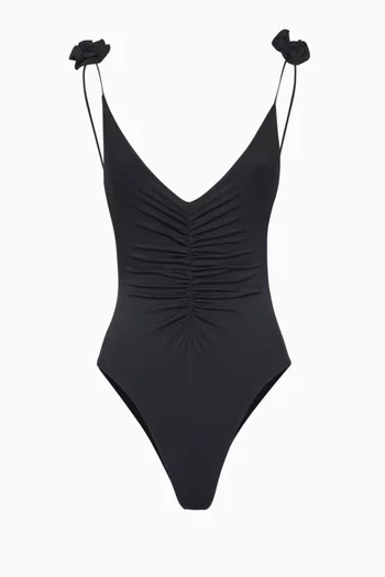 V-neck Rosette Swimsuit in Stretch Nylon