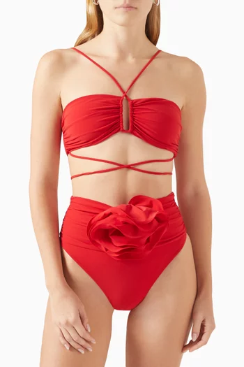 Crisscross Bandeau Bikini Top in Stretch Nylon