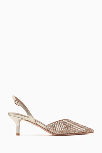 حذاء كلاسيك كليفيا مرصع بالكريستال بسير خلفي وكعب 50 مم جلد وكلوريد متعدد الفينيل