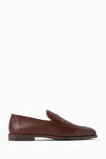 Penny Loafers in Woven Calf Leather