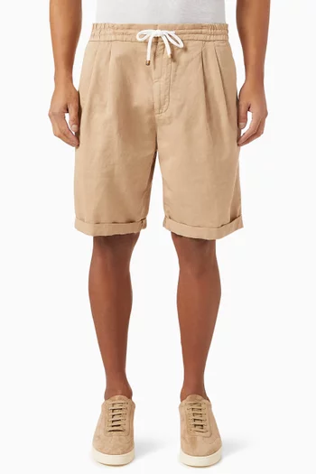 Garment-dyed Bermuda Shorts in Linen-blend
