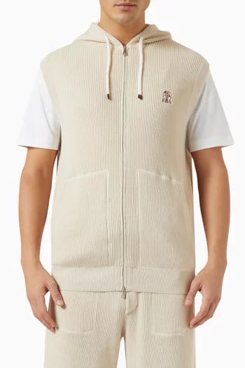 Logo Embroidered Gilet in Rib-knit Cotton