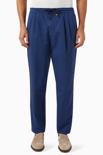 Double-pleated Drawstring Pants in Linen-blend