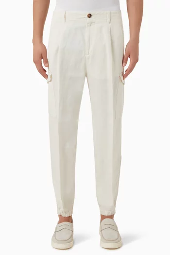 Cargo Pockets Cropped Pants in Linen Blend