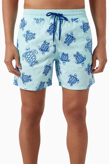 Ronde des Tortues Flocked Swim Shorts in Recycled Polyamide