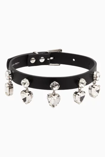 Crystal Heart Choker Necklace in Leather