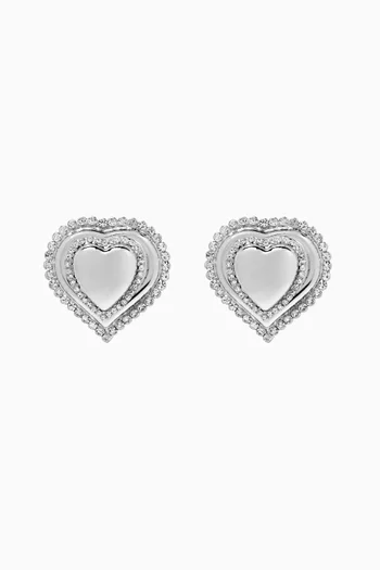 Heart Crystal Stud Earrings in Brass