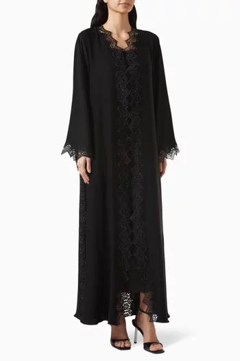 Stone Lace Embellished Abaya in Nada