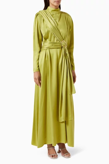 Kendra Belted Maxi Dress in Satin