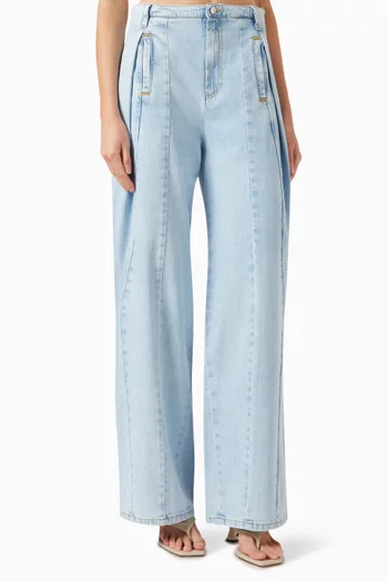Wide-leg Box Pleat Jeans in Denim