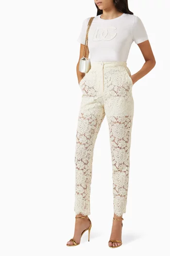 Lace Logo Pants in Stretch Silk Crepe de Chine