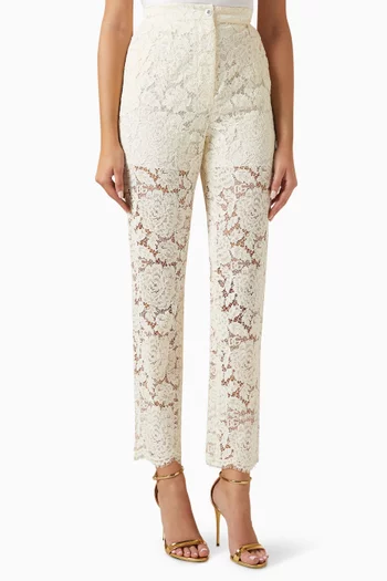 Lace Logo Pants in Stretch Silk Crepe de Chine