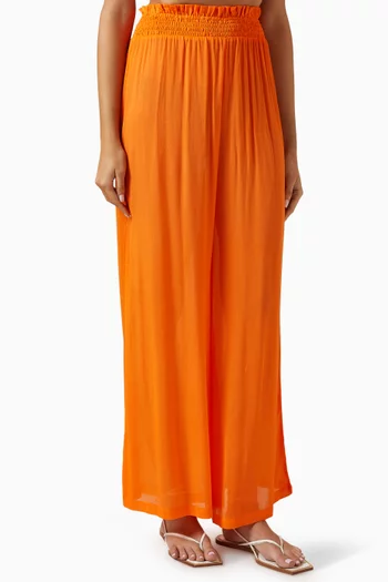 Mission Shirred Wide-leg Pants in Viscose
